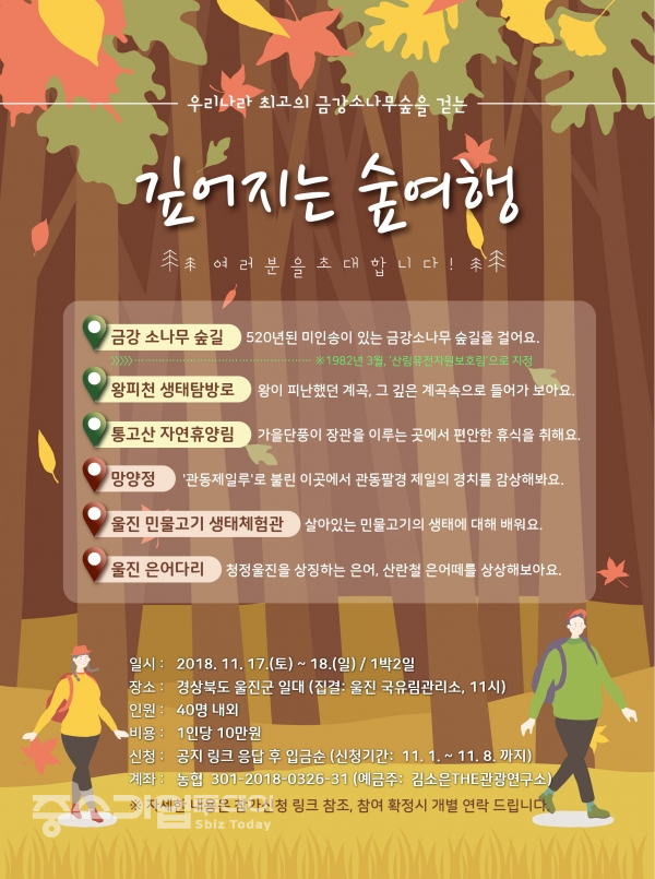 산림청과 더 관광연구소가 진행하는 11월 '숲여행' 포스터