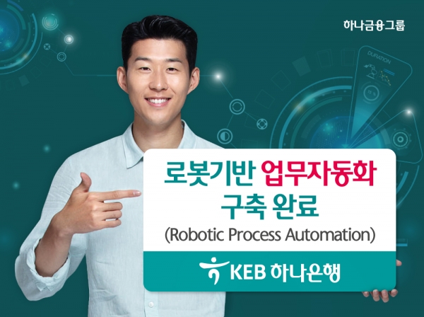 KEB하나은행은 디지털 전환 추진의 일환으로 로봇기반 업무자동화(RPA:Robotic Process Automation)를 구축 완료했다고 20일 밝혔다. 사진은 하나은행 모델인 축구 국가대표 손흥민 선수.