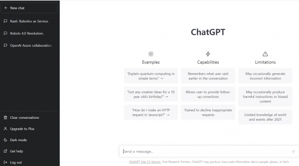 오픈AI사가 출시한 챗GPT 실행 화면.