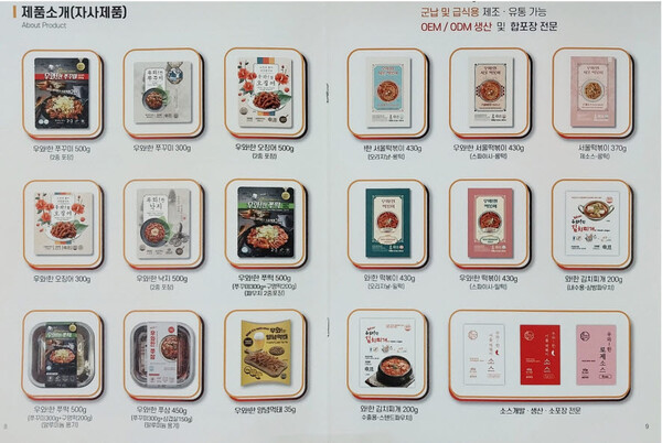 밀라노푸드 생산제품들. OEM 제품은 별도로 있다. [출처=밀라노푸드 홍보카탈로그] 